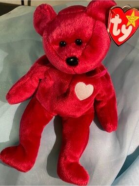 Ty Red Heart Bear Plush “Valentina” with White Heart Patch